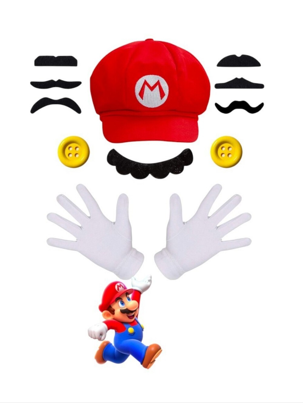 Mario Red Hat and Gloves Costume Accessory Set, New